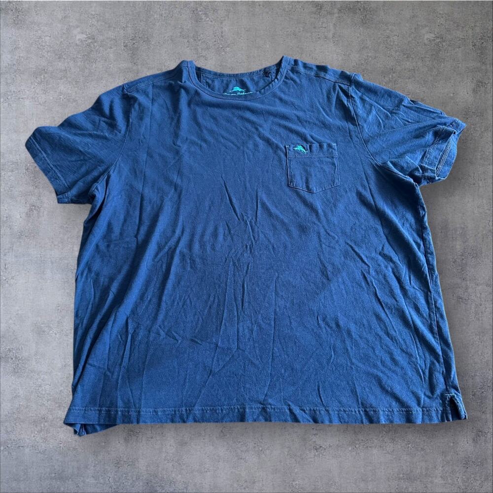 Tommy Bahama Men XXXL Blue Cotton Pocket Short Sleeve Marlin Crew Neck Shirt